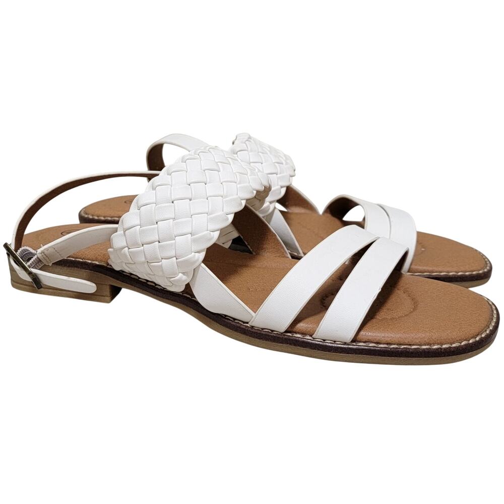 White Mountain Women Macaroni Slingback Sandals Size US 9.5M White Faux Leather